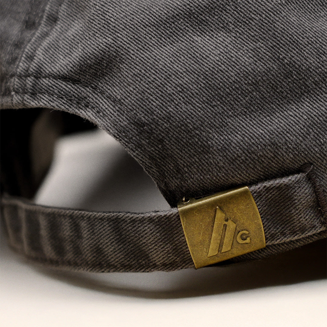 Macro view of the clasp on the Hologram Electronics logo hat