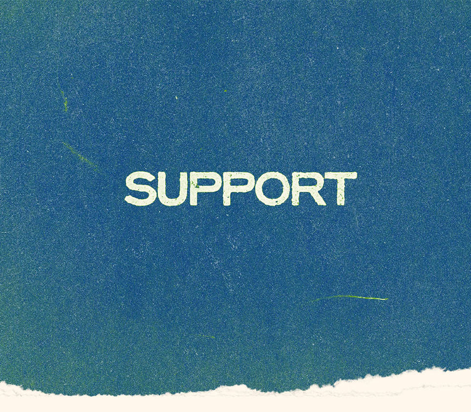 Textured color gradient with white text on top that reads “Support”